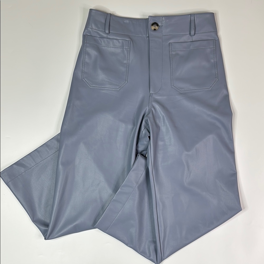 Maeve The Colette Faux Leather Wide Leg Blue Pants Size 29T
